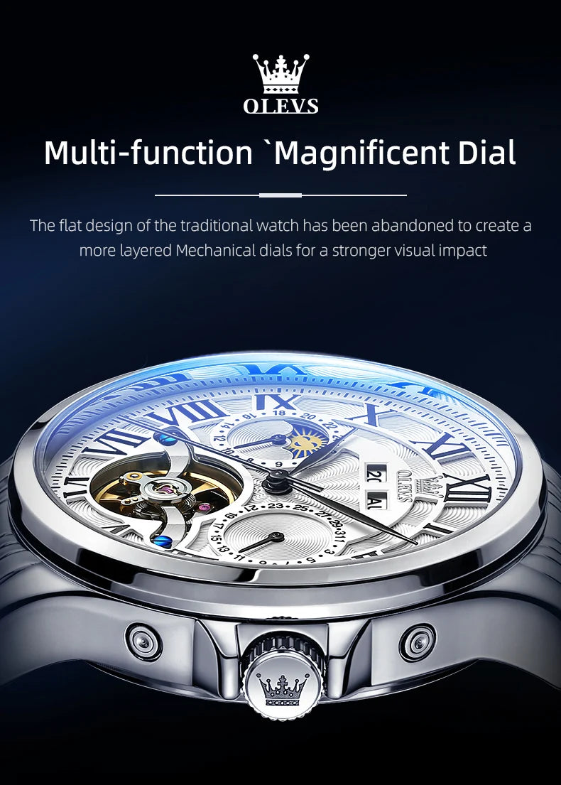 Moon Phase Mechanical Watch Automatic Self-Wind — Silver | KIMLUD