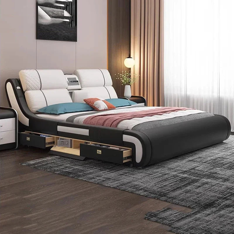 Modern Simple Massage Bed Luxury Water Proof Design Bedframe Double Bed Smart White   Nordic Furniture