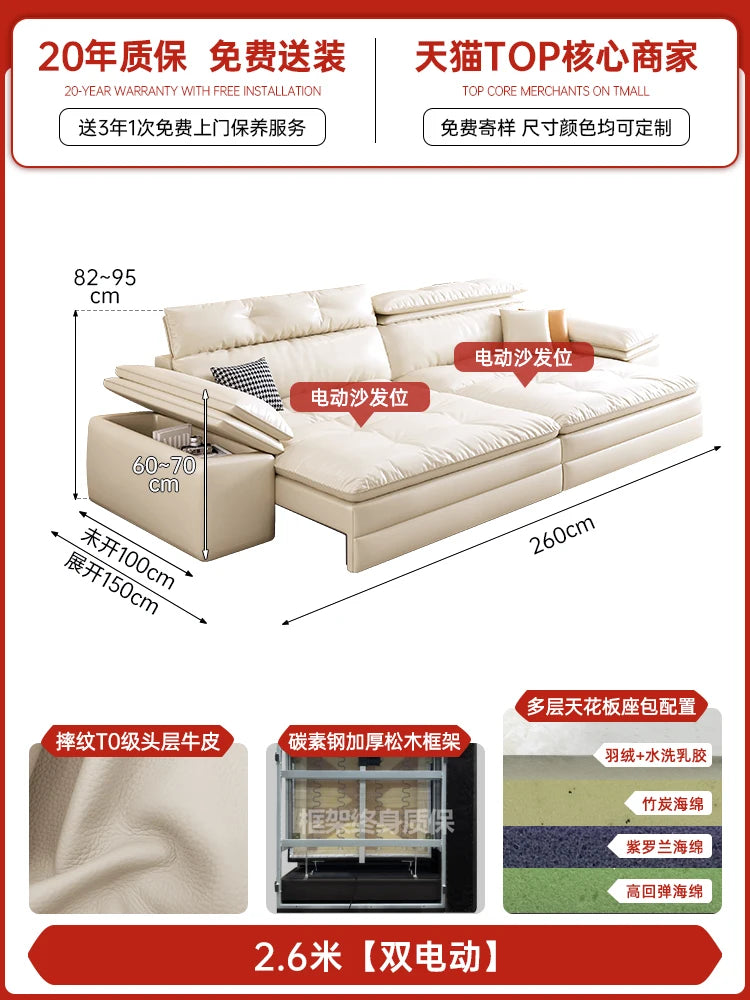 Genuine Leather Nordic Folding Recliner Sofa — White | KIMLUD