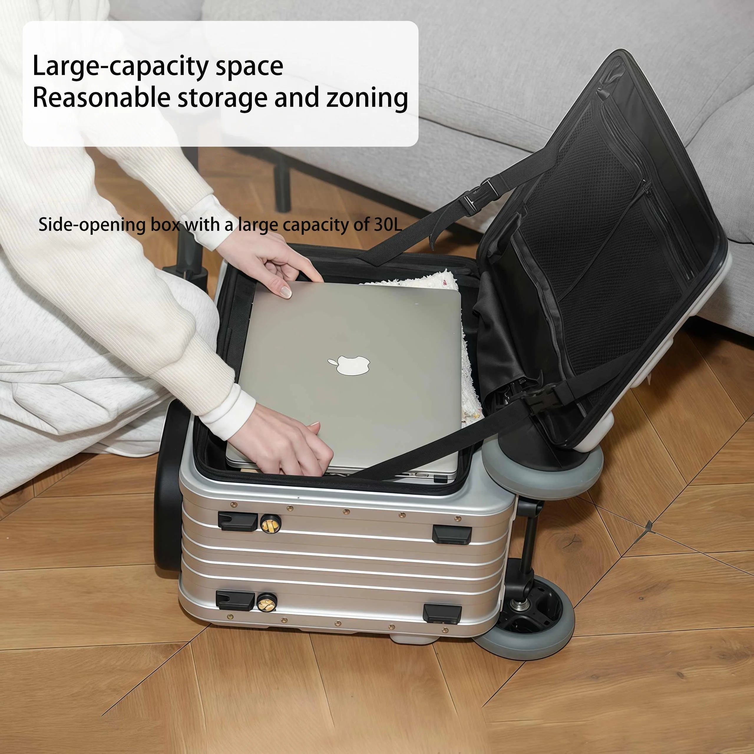 Polycarbonate Luggage Electric Scooter With Aluminum Frame And Quiet Glide — Silver | KIMLUD