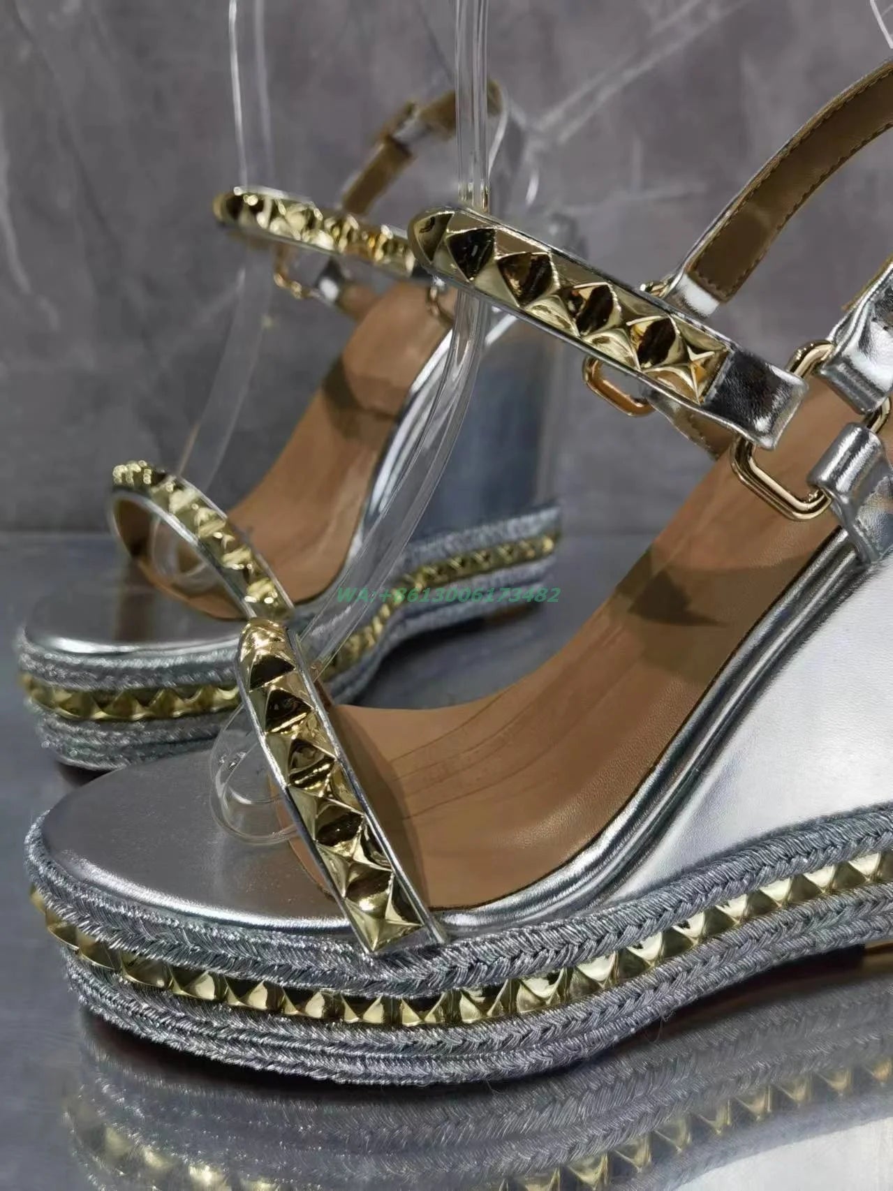 Metallic High Wedge Slingback Sandal — Silver | KIMLUD