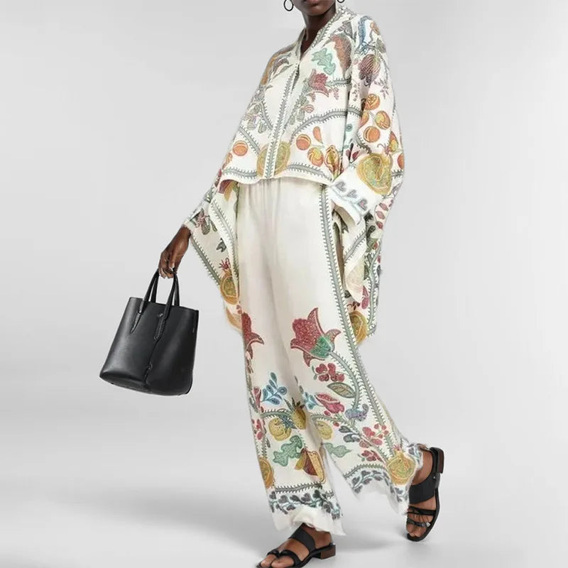 Two Piece Set – Irregular Geometric Print – Wide Leg – | KIMLUD