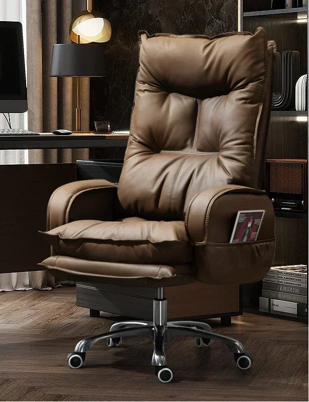 Cortex Leather-Blend Office Chair Executive Desk Chair With Ergonomic High Back — Cognac Brown | KIMLUD