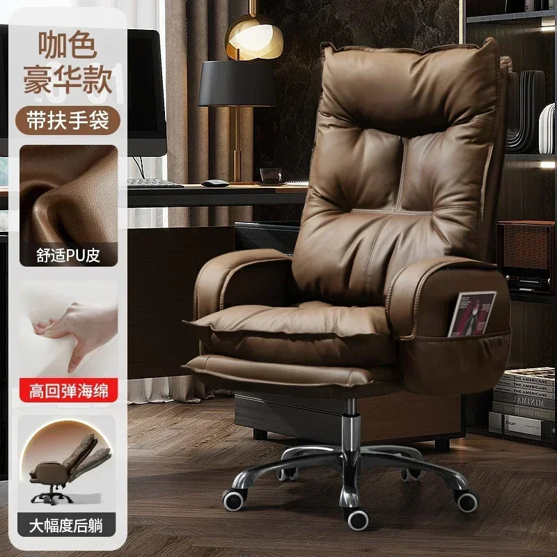 Cortex Leather-Blend Office Chair Executive Desk Chair With Ergonomic High Back — Cognac Brown | KIMLUD