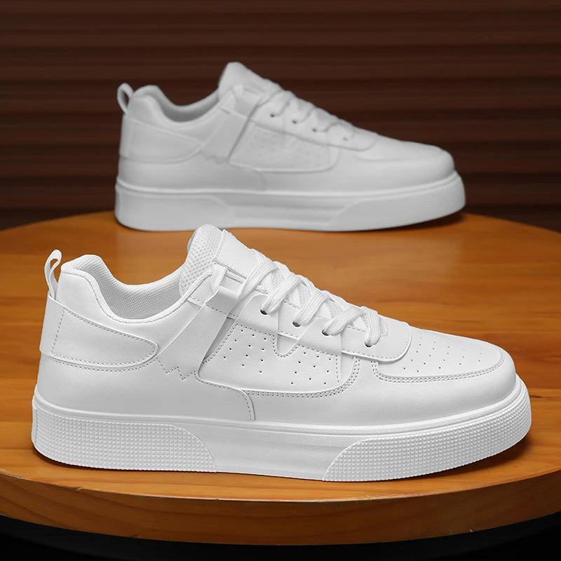 Minimalist Synthetic Leather Casual Sneakers With Lightweight Comfort For City Trails — White | KIMLUD