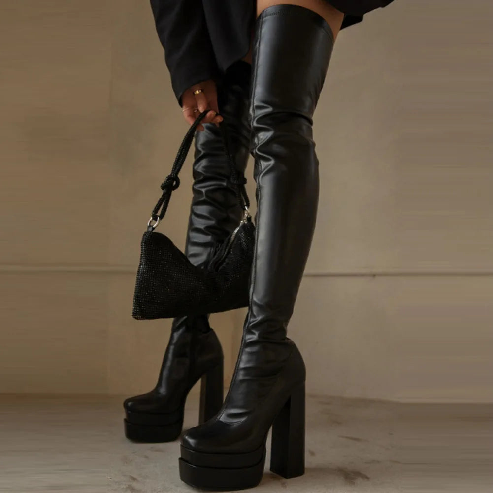 Double Platform Super High Heels Women Over the Knee high Boots Elegant Sexy Comfy Warm Women Shoes Winter Boots