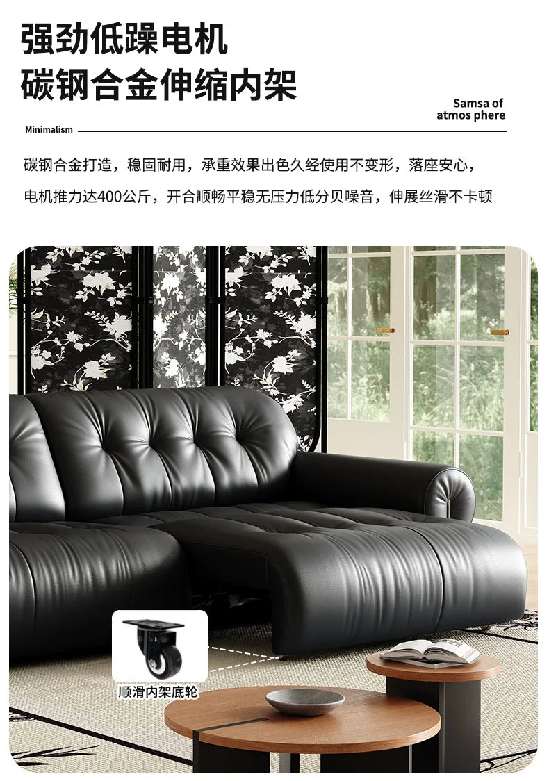 Leather Minimalist Modern Sectional Sofa With Smart Features — Black | KIMLUD