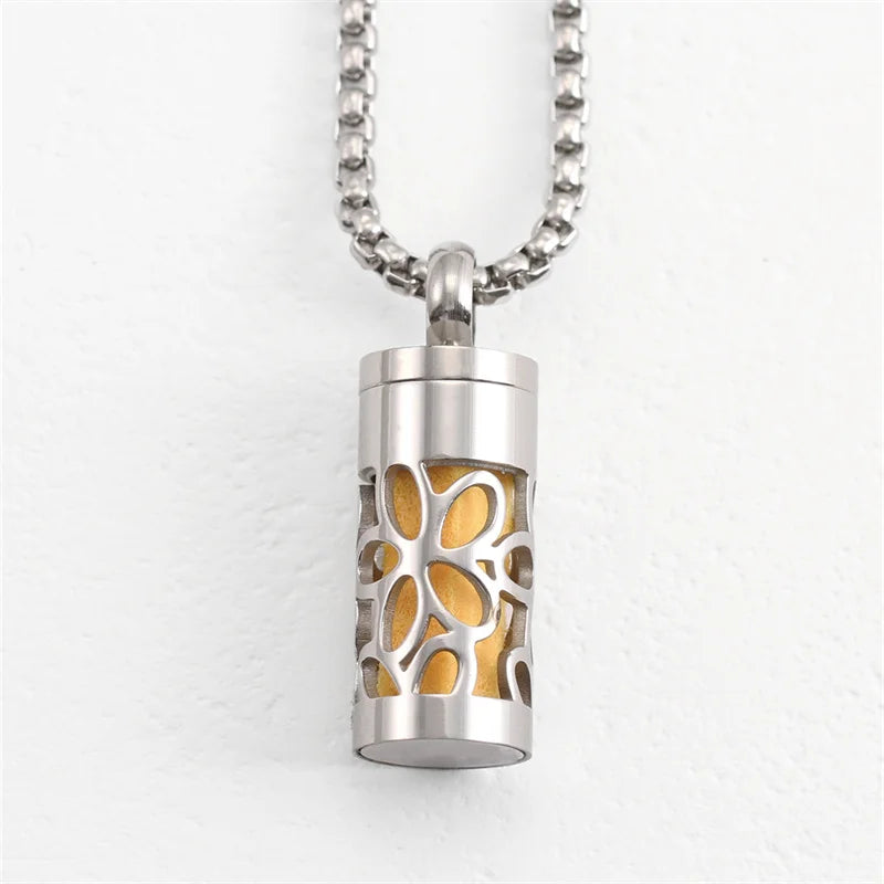 Polished Stainless Steel Necklace Lotus Aromatherapy Pendant — Blue | KIMLUD