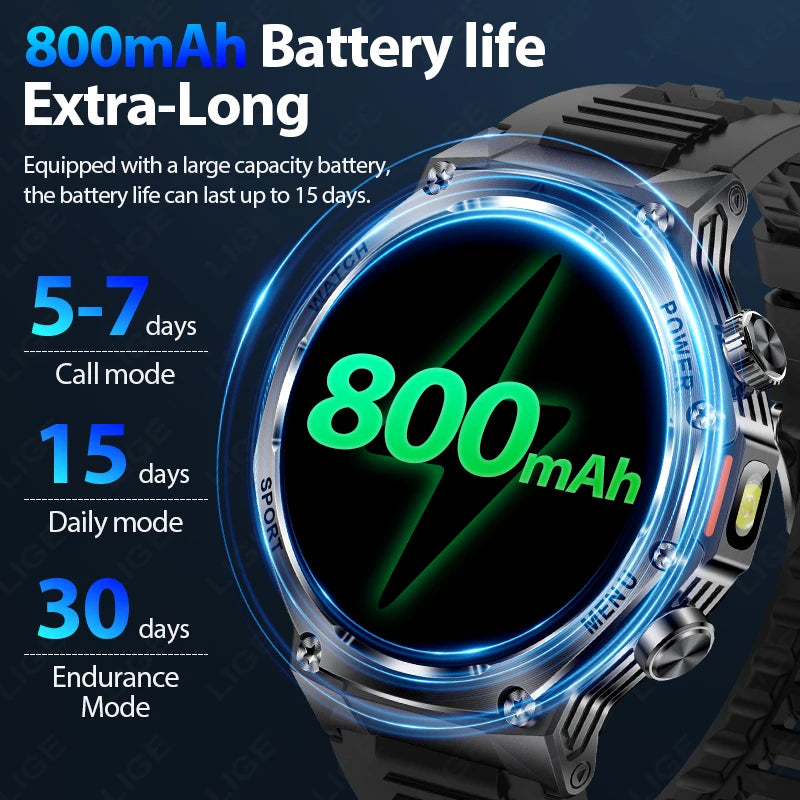KIMLUD, LIGE New Smart Watch Men 800mAh Ultra Long Battery Life Waterproof Outdoor Sport Watches Bluetooth Call Military Smartwatch 2025, KIMLUD Womens Clothes