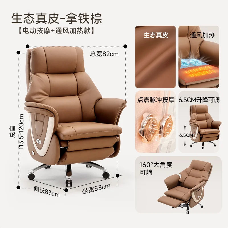 Genuine Leather Solid Executive Chair — Brown | KIMLUD