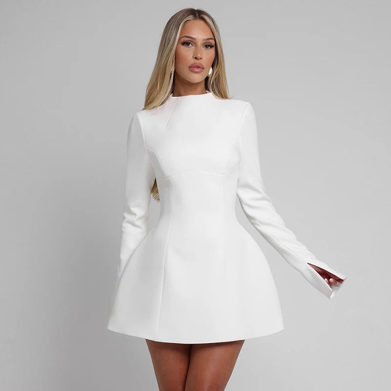 Backless Knit Dress Sculpted Seams — White | KIMLUD