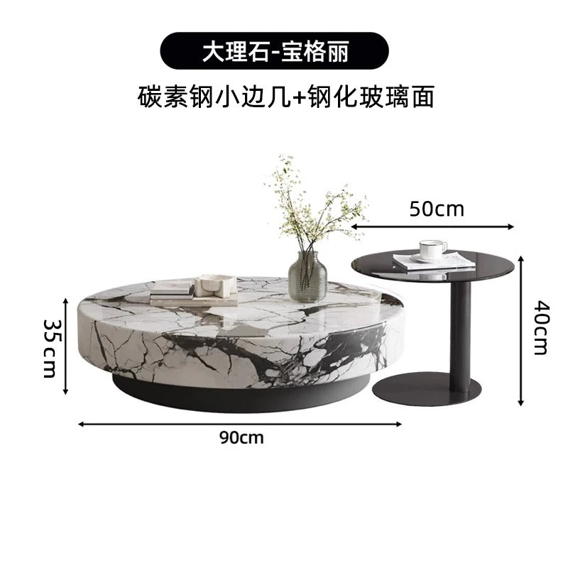 Marble Nordic Minimalist Coffee Table Round Marble Top — White | KIMLUD