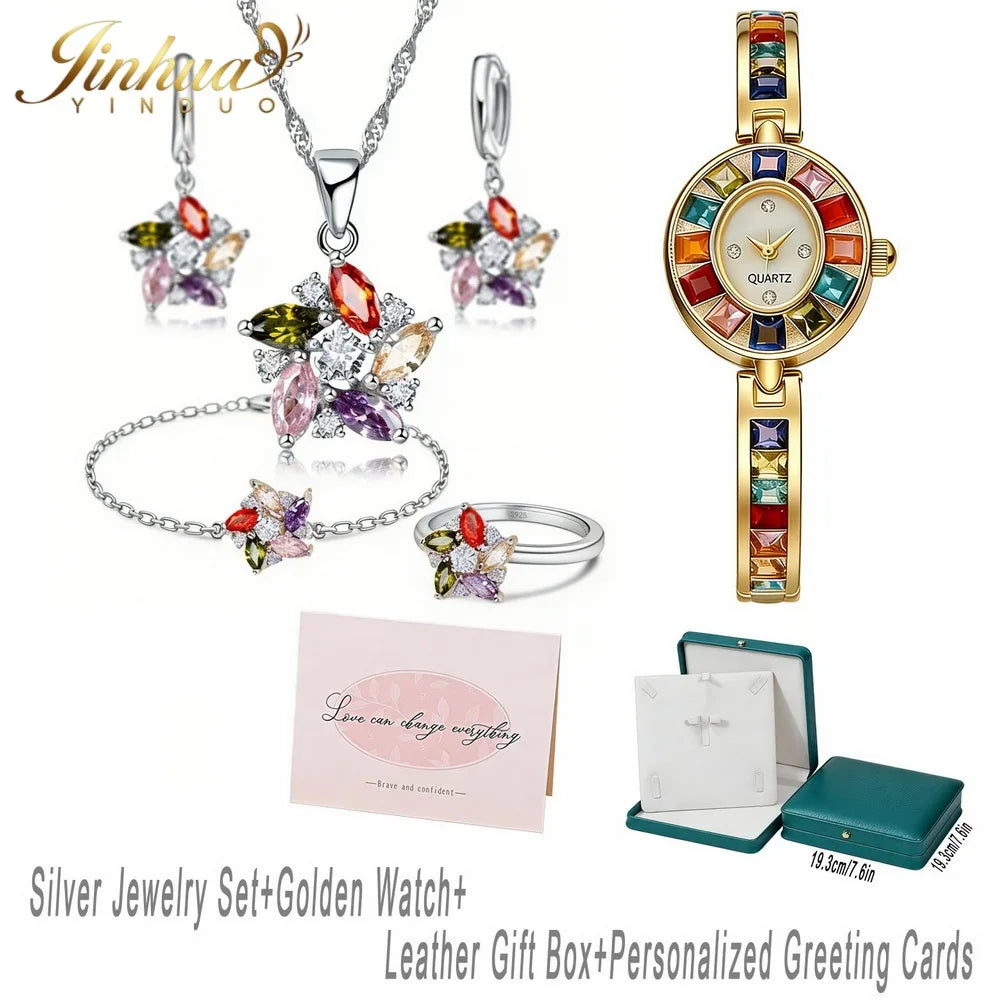 Sterling Silver Jewelry Set Windmill CZ — Turquoise | KIMLUD