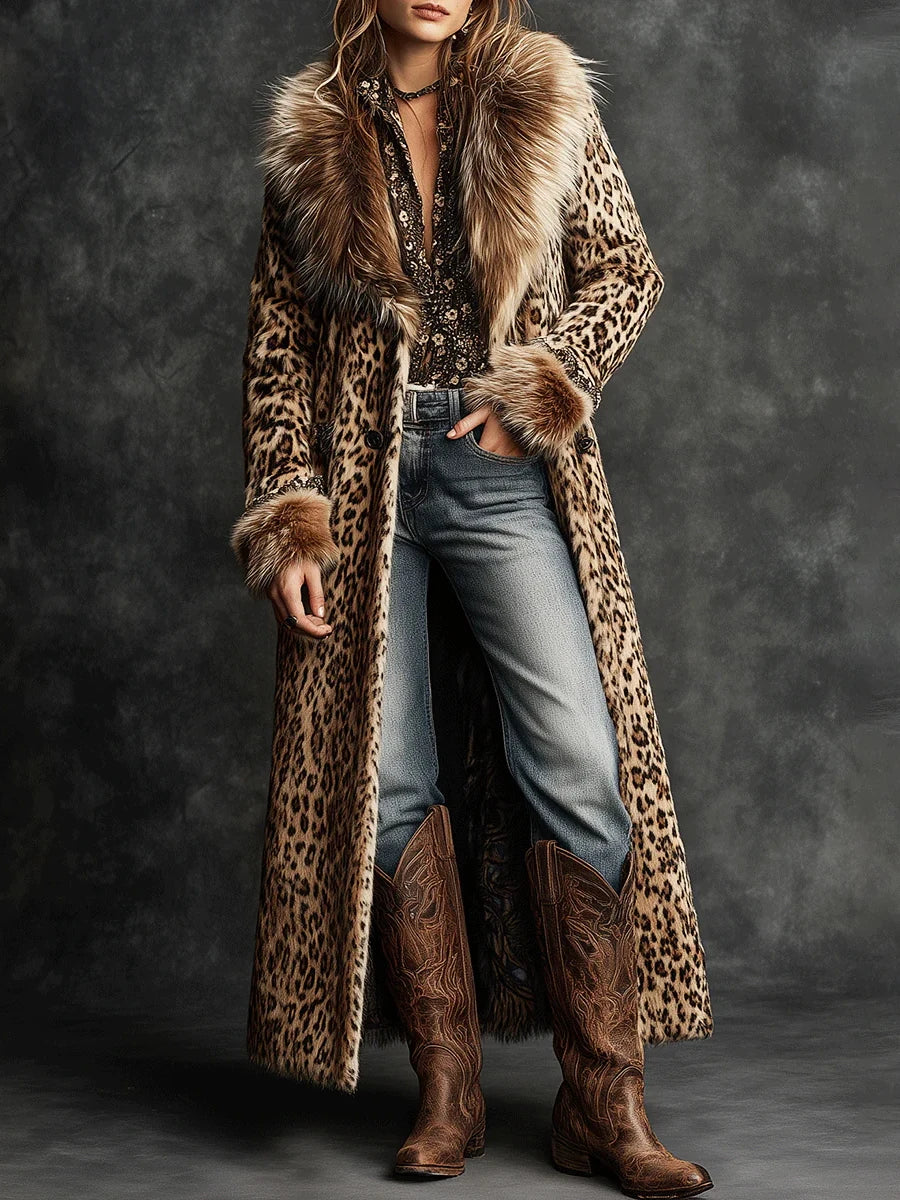 Faux Fur Coat – Turndown Collar – Polyester – Brown | KIMLUD