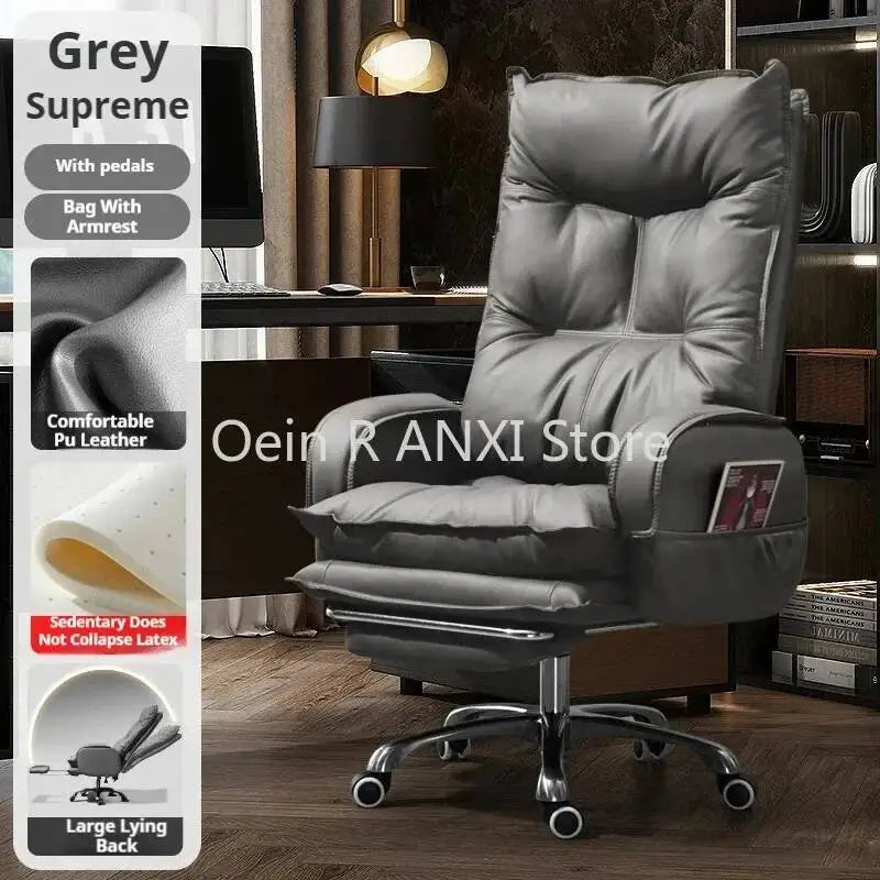 Leather Ergonomic Office Chair With Recline — Brown | KIMLUD