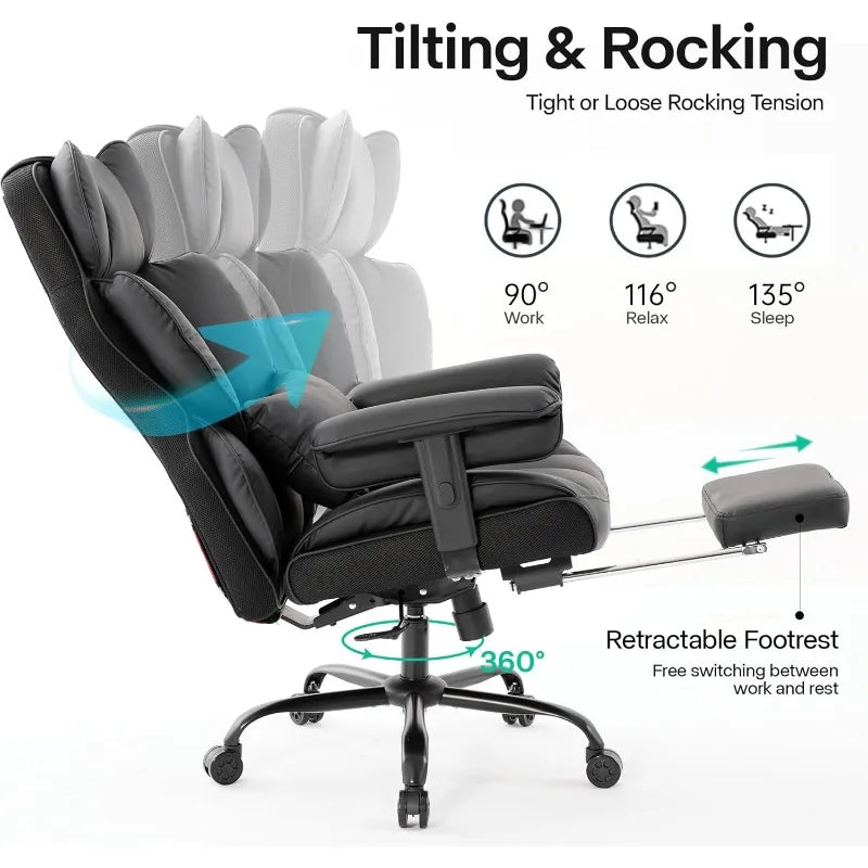 Big and Tall Office Chair 400lbs Wide Seat,High Back Gaming Chair with Foot Rest, Ergonomic Reclining Executive Office Chairs