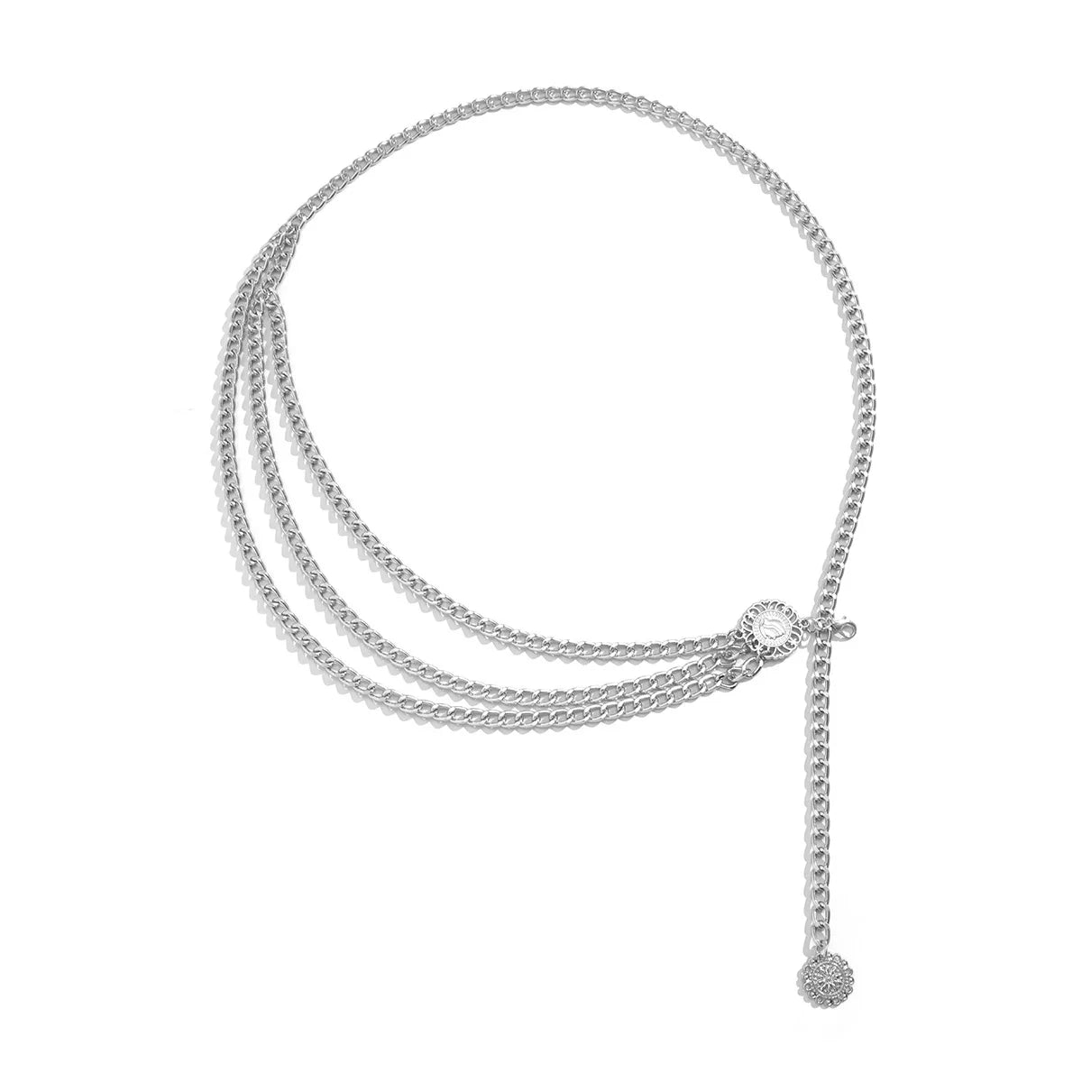 Metal Punk Hip Hop Waist Chain Multilayer With Long Tassel Coin Pendant — Silver | KIMLUD