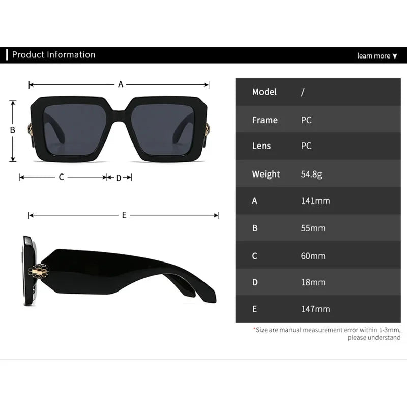 New Oversized Square Sunglasses Women For Female Luxury Brand Designer Vintage Sun Glasses Popular Punk Elegant Sexy Lady Shades