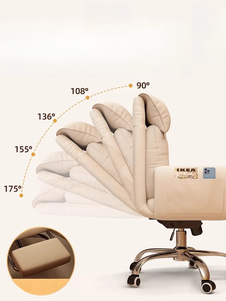 Fabric Ergonomic Office Chair With Footstool — White | KIMLUD