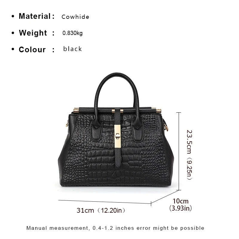 KIMLUD, Aidrani  Genuine leather women's handbag, large capacity crocodile patterned cowhide bag, black, KIMLUD Womens Clothes