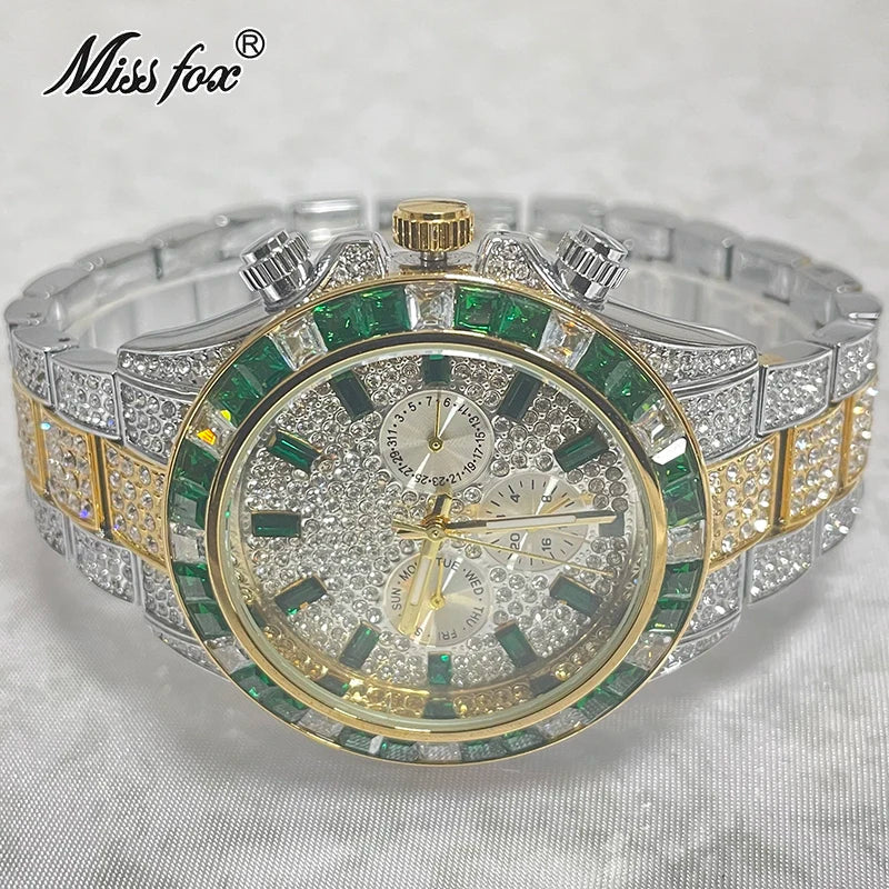 Stainless Steel Smartwatch Hip Hop Rainbow Pavé Diamonds — Gold | KIMLUD
