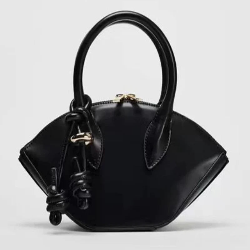PU Leather Fan-Shaped Bucket Bag With Large Capacity And Appliques — Black | KIMLUD