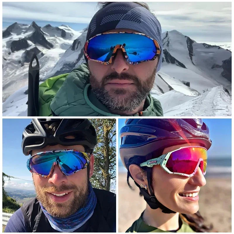 Wraparound Polycarbonate Cycling Sunglasses Big-Frame Silhouette — Black | KIMLUD