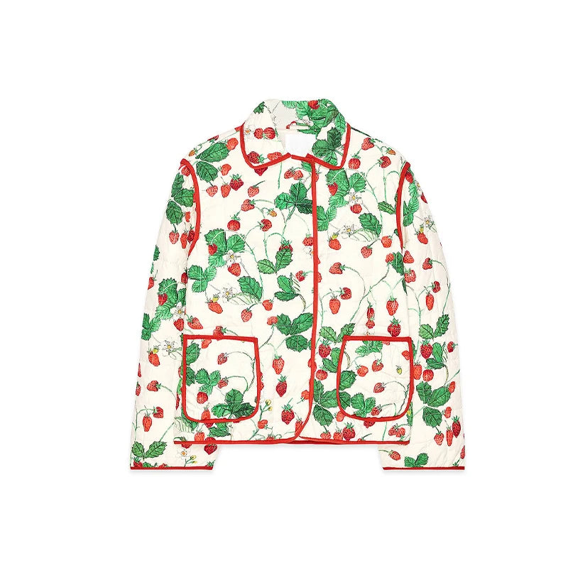 Women Print Cotton Jacket Colorful Casual Turn-down Collar Long Sleeve Single Breasted Pocket Jackets Autumn Winter Fashion Coat