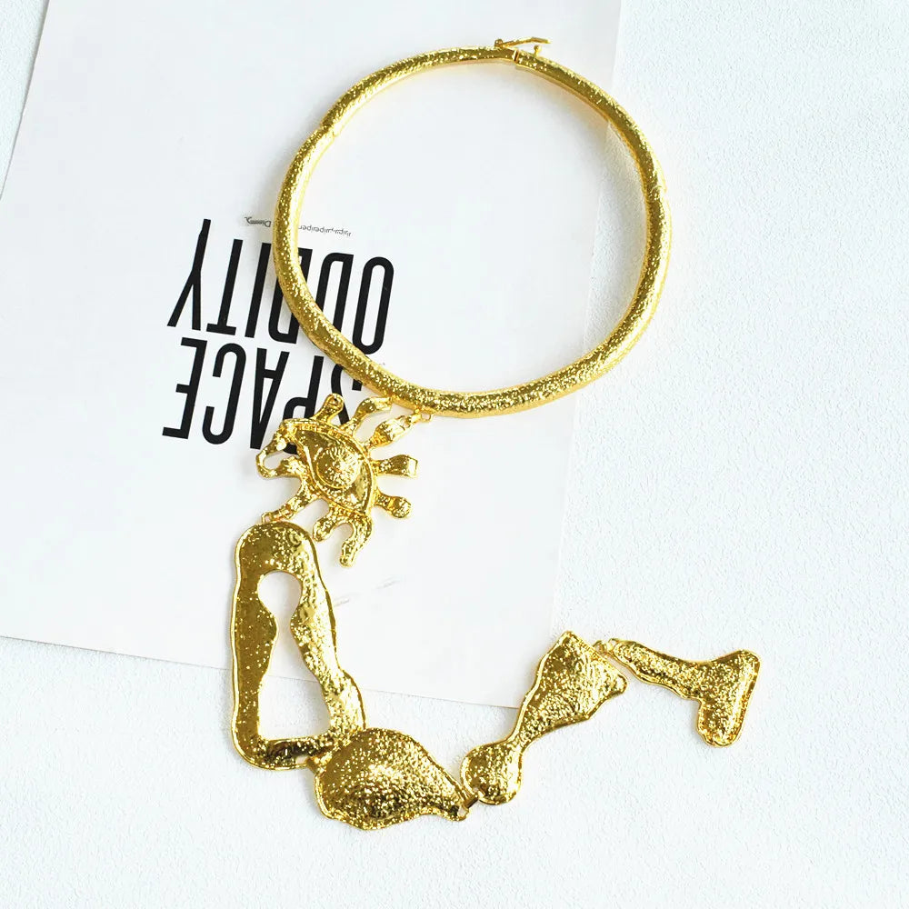 Metal Alloy Surrealist Codes Necklace — Silver | KIMLUD