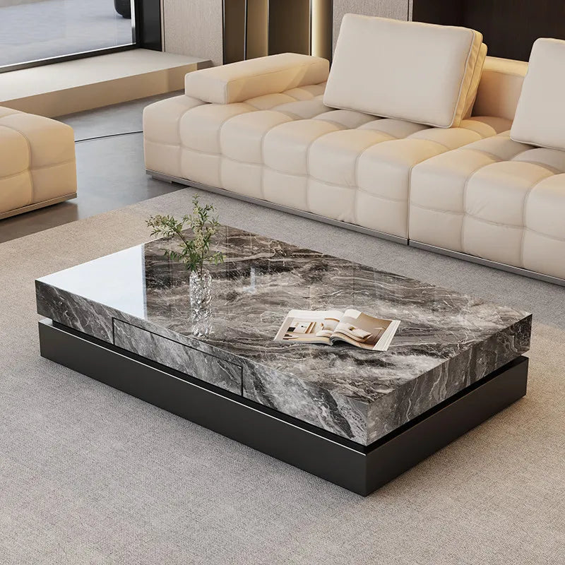Italian Minimalist Coffee Table Rock Slab Countertop — Charcoal Gray | KIMLUD