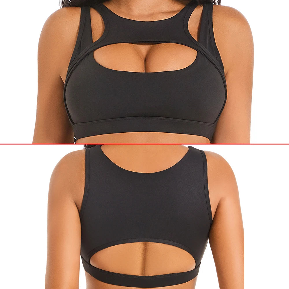 Removable Cups Sports Bra Shockproof High-Impact Running Fitness Support — Black | KIMLUD