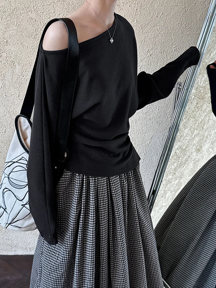 Sweatshirt – Irregular Pleated – Jersey – Black | KIMLUD