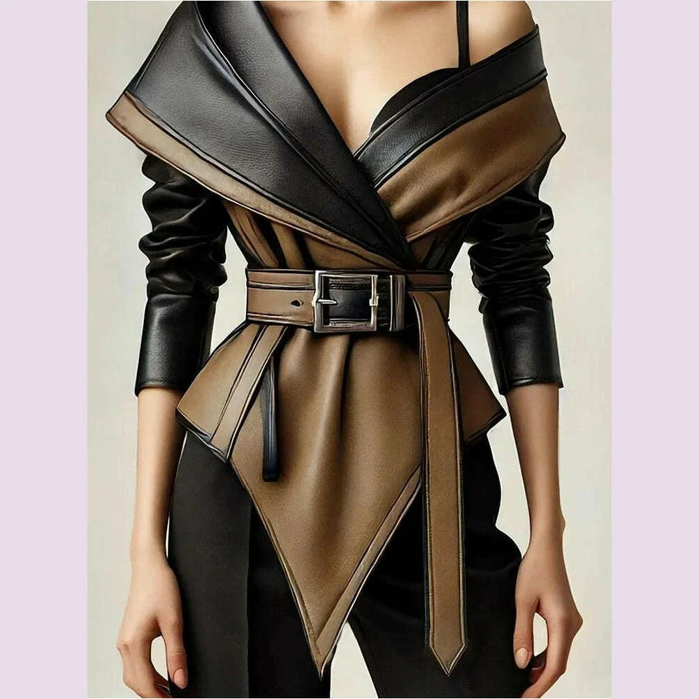 fashion-womens-leather-top-off-shoulder-contrast-color-lapel-long-sleeve-belted-waist-irregular-hem-party-evening-outwearkimlud-womens-fashion-34606840