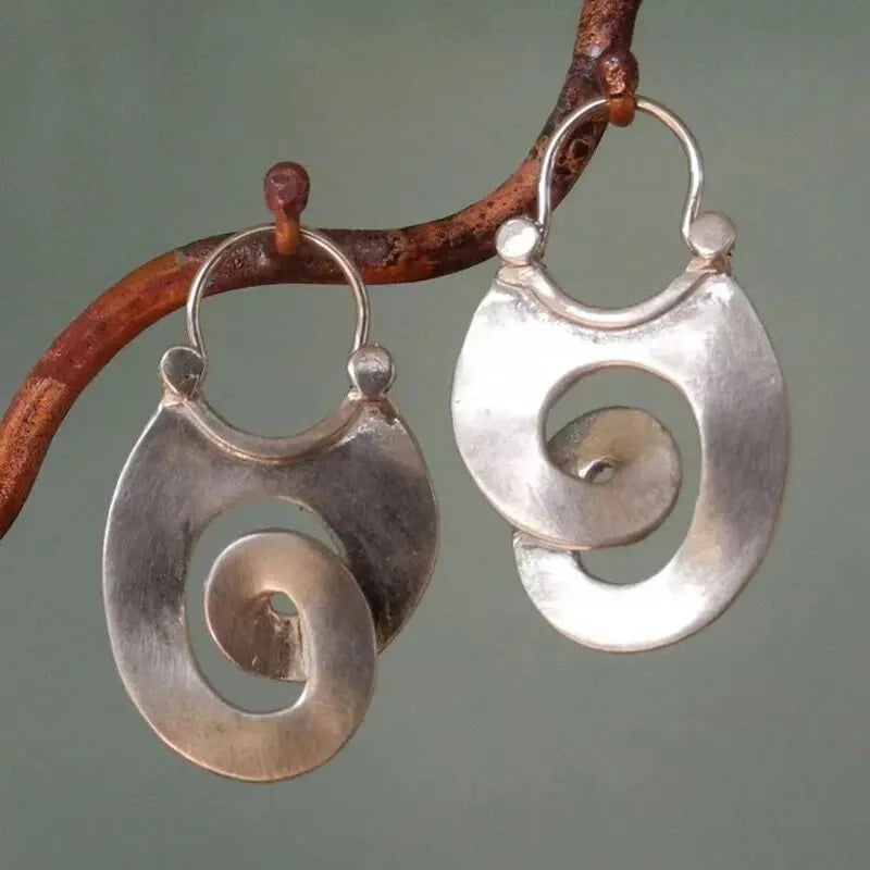 Hoop Earrings - Gypsy Curl Spiral - Zinc Alloy - Silver | KIMLUD
