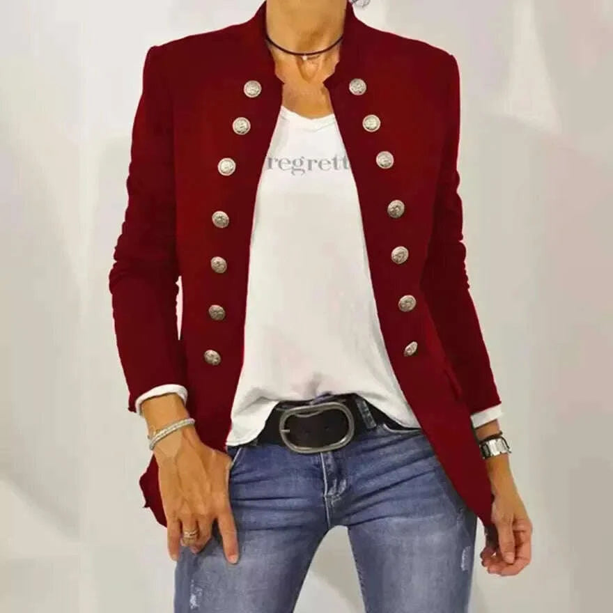 womens-solid-color-stand-up-collar-cardigan-button-decoration-casual-jacket-autumnwinter-2024-autumn-kimlud-kimlud-33920932