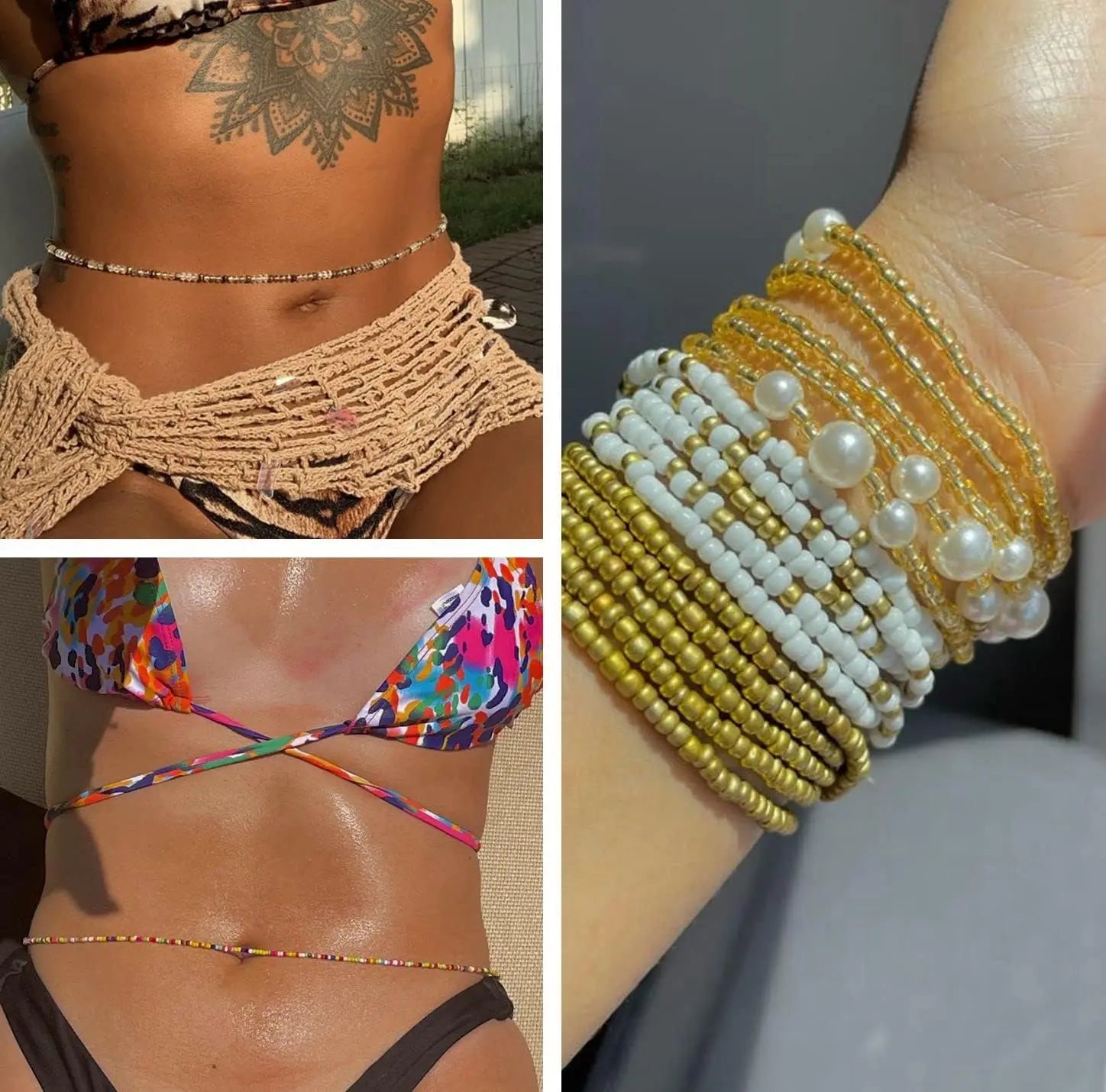 Elastic Layered Waist Beads African Belly Chain Body Jewelry — Multicolor | KIMLUD