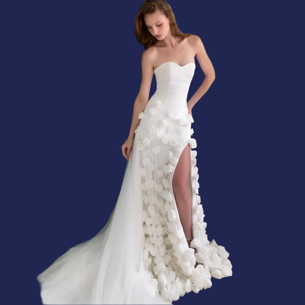 KIMLUD, RFYR Pink Mermaid Charming Prom Dress 3D Flower Formal Gown Sleevesless Evening Gown with Side Slit vestidos de noche Customized, White / CHINA / Custom size, KIMLUD APPAREL - Womens Clothes