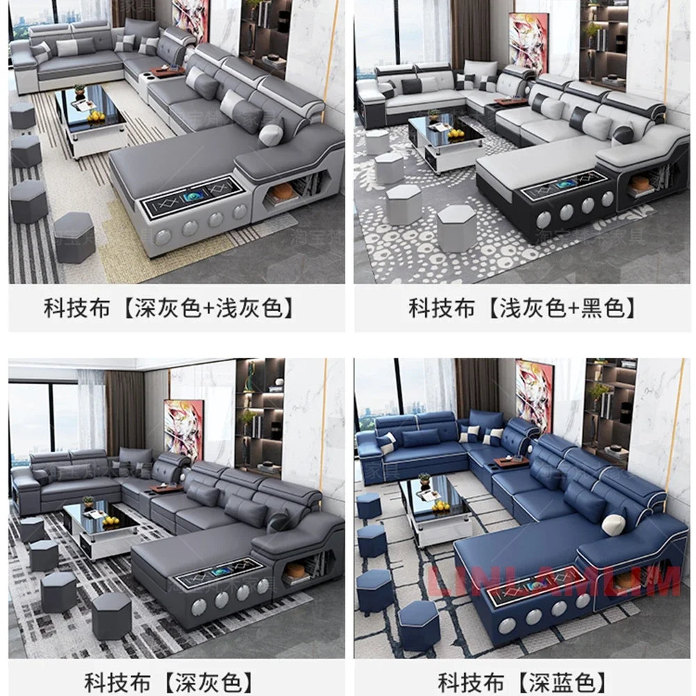 Linlamlim Modern Scientific Fabric Sectional Sofa Set with Chaise Lounge, Bluetooth Speakers, USB Charging Ports for Living Room