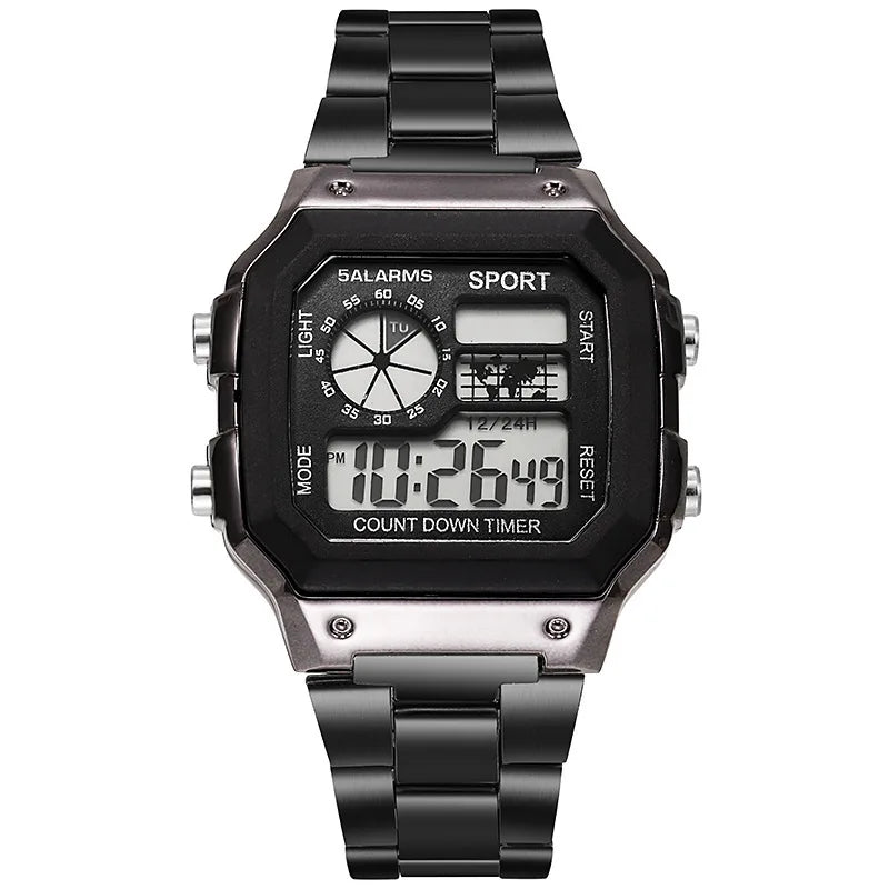 Stainless Steel Digital Watch Military LED Display — Silver | KIMLUD