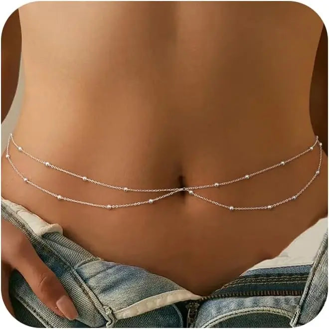 Gold-Plated Stainless Steel Waist Chain With Satellite Beads — Gold | KIMLUD
