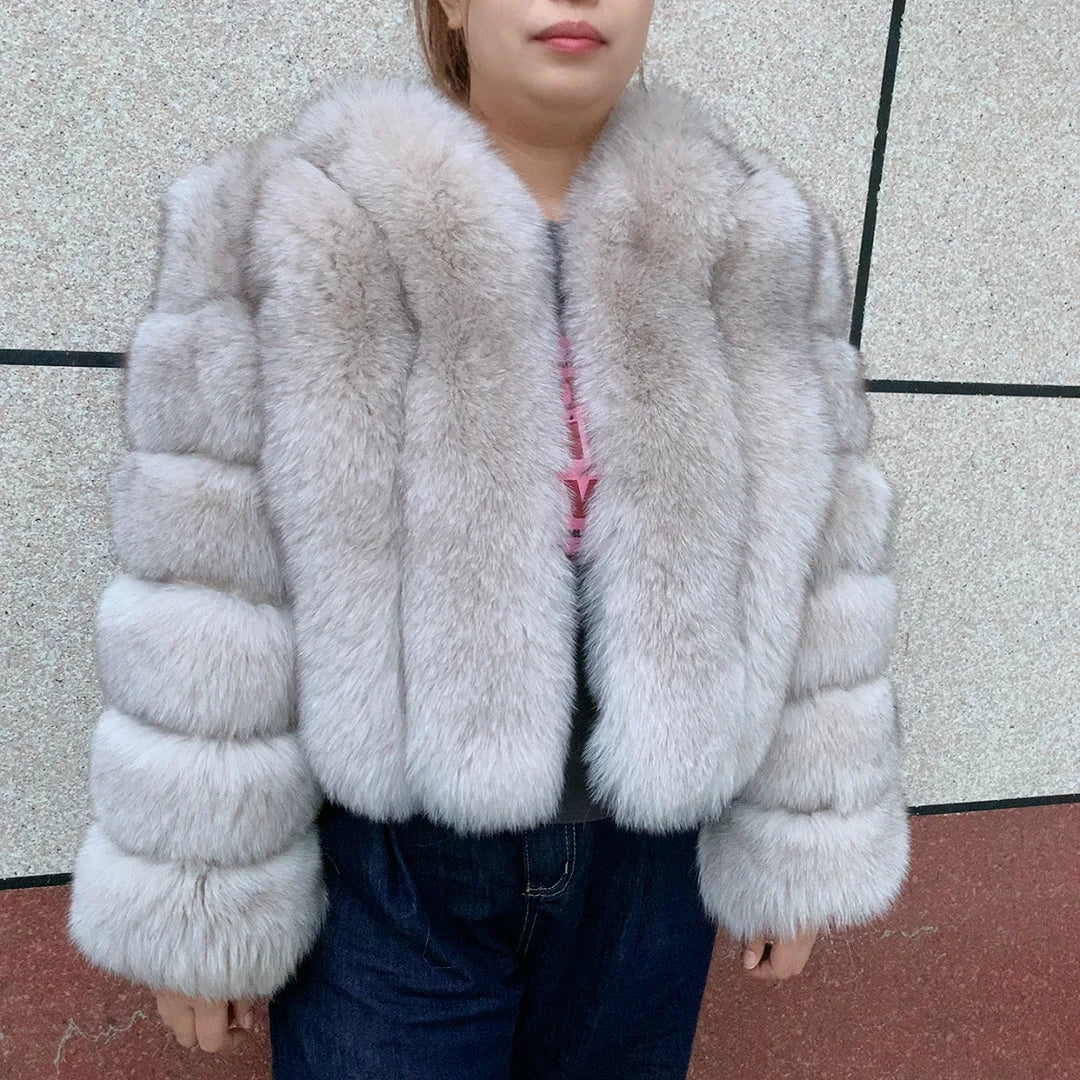 Women's fur coat, real fox skin vertical jacket, natural fox skin short clothing, long sleeved women's coat