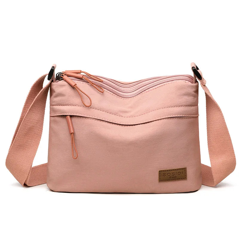 Canvas Textured Nylon Shoulder Crossbody Bag Multi Pocket — Cream | KIMLUD