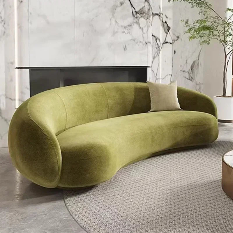 Nordic Velvet-Inspired Sofa Curved Silhouette With Plush Cushioning — Olive Green | KIMLUD