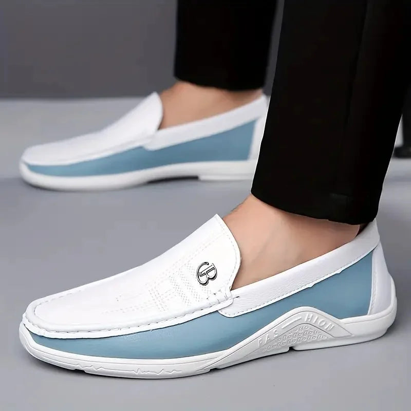 Men's Slip-On Loafers – Color Block – White Blue | KIMLUD