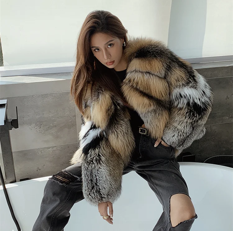 KIMLUD, Women Fur Coat Natural Finland Golden Edged Fox Fur Winter Jacket Whole Skin Fur Warm Thick Luxury Fur Clothing Outerwear, KIMLUD Womens Clothes