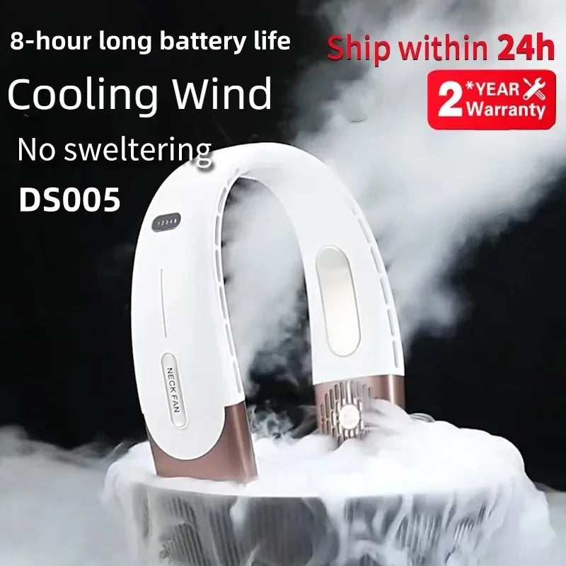 Bladeless Hanging Neck Fan USB Rechargeable 8000mAh LED Display — White | KIMLUD