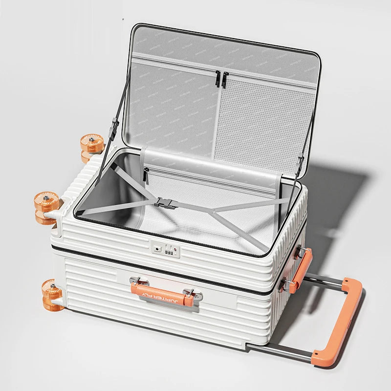 MUXING Wide Trolley Luggage Front Opening Multi-Functional Women 20-Inch Small Lightweight Boarding Box 24-Inch Men's Suitcase