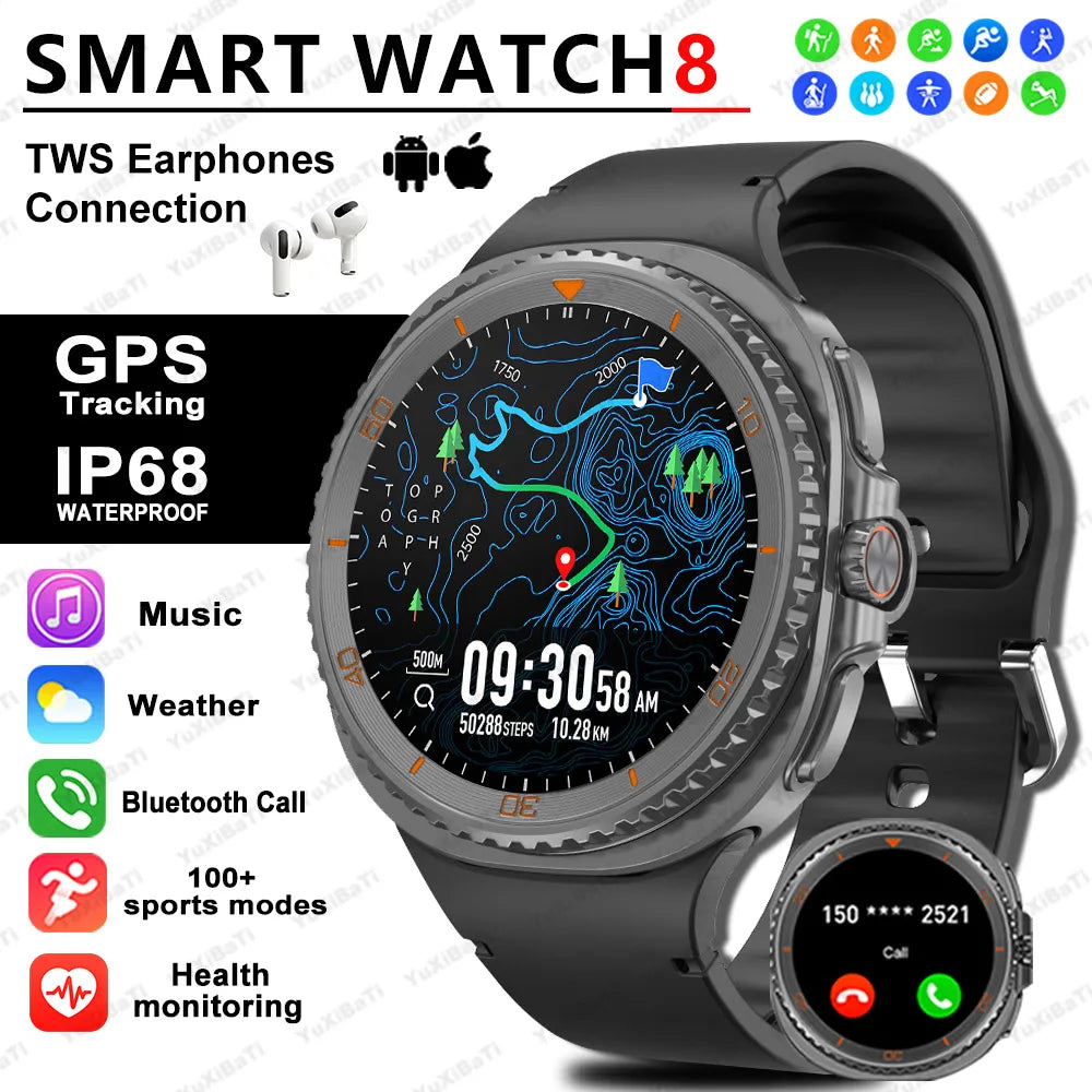 2025 New Smart Watch 8 Ultra GPS Tracking Watches Men Women AMOLED Always Display Bluetooth Call Sports Smartwatche For Android
