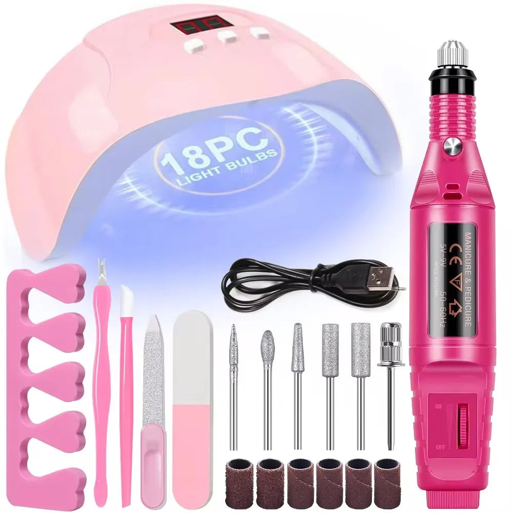 LINMANDA Professional USB Electric Nail Drill Polish File Kit with UV LED Nail Lamp Gel Manicure Dryer Lamp Acrylic Starter Set