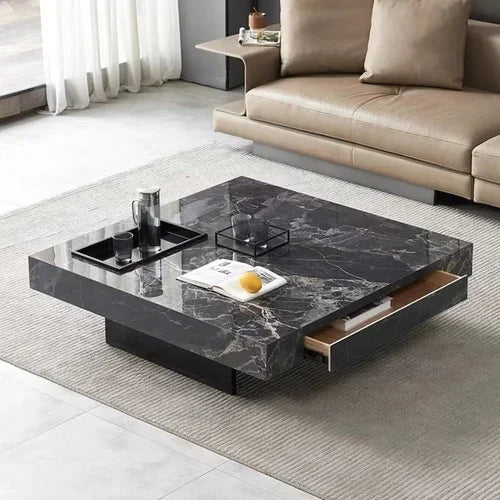 Marble Top Coffee Table Rectangular Frame — Charcoal Gray | KIMLUD
